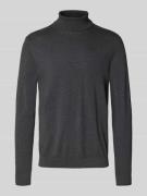 SELECTED HOMME Rollkragenpullover mit gerippten Abschlüssen in Dunkelg...