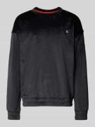 HUGO Relaxed Fit Sweatshirt in samtigem Rippoptik in Black, Größe L