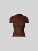 Self-Portrait Slim Fit T-Shirt mit Strasssteinbesatz in Mittelbraun, G...