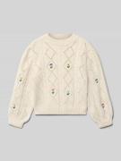 Only Regular Fit Strickpullover aus Lochstrick Modell 'FLOWER' in Ecru...