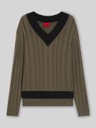 HUGO Oversized Pullover aus Schurwoll-Mix in Taupe, Größe L