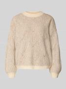 Pieces Comfort Fit Strickpullover mit Woll-Anteil 'JENNA' in Sand Mela...