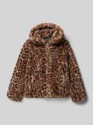 Guess Regular Fit Jacke aus Kunstfell mit Allover Animal-Print in Blac...