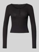 Tommy Jeans Longsleeve Henley-Shirt mit Rippstruktur in Black, Größe L