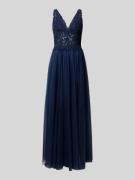 Mascara Abendkleid mit V-Ausschnitt in Dunkelblau, Größe 32