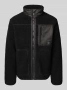 Tom Tailor Denim Regular Fit Teddyfell-Jacke mit Stehkragen in BLACK, ...