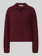 Review Strickpullover mit V-Ausschnitt und Umlegekragen in Dunkelrot, ...