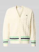 Lacoste Relaxed Fit Strickjacke aus Woll-Mix in Offwhite, Größe L