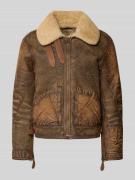 Polo Ralph Lauren Lederjacke mit Reißverschluss in Cognac, Größe XL