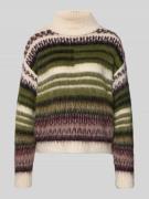 More & More Strickpullover mit Streifenmuster und Stehkragen in Oliv, ...