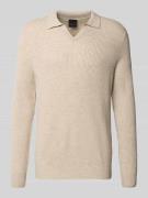 bugatti Regular Fit Strickpullover mit Polokragen aus Woll-Mix in Sand...