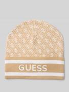 Guess Strickmütze mit Label-Stitching Modell 'SEVYN' in Beige, Größe 1