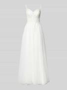 Luxuar Abendkleid aus Tüll mit floralen Stitchings in Offwhite, Größe ...