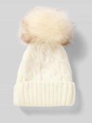 Kurt Beines Strickmütze mit breitem Umschlag und Bommel in Offwhite, G...