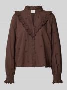 Neo Noir Regular Fit Bluse mit Rüschenbesatz Modell 'Degas' in Dunkelb...