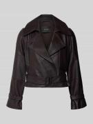 Oui Jacke in Leder-Optik mit Reverskragen und Gürtel in Dunkelbraun, G...