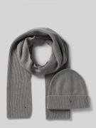 Tommy Hilfiger Mütze und Schal im Set aus Baumwoll-Kaschmir-Mix mit Ge...