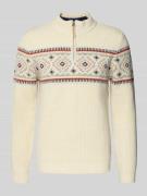RAGMAN Norwegerpullover aus Woll-Mix mit Troyer-Kragen in Offwhite, Gr...