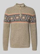 RAGMAN Norwegerpullover aus Woll-Mix mit Troyer-Kragen in Hellgrau, Gr...