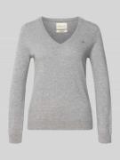 Gant Strickpullover aus Lammwoll-Mix mit V-Ausschnitt in Hellgrau Mela...