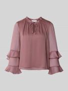 comma Bluse mit Rüschen und Schlüselloch-Ausschnitt in Mauve, Größe 34