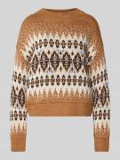 Oui Norwegerpullover mit Rundhalsausschnitt in Camel, Größe 38