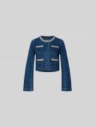 Self-Portrait Jeansjacke mit Strasssteinbesatz in Blau, Größe L