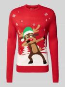 Montego Slim Fit Pullover in Strick-Optik in Rot, Größe L