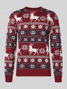 Lindbergh Strickpullover im Allover-Look in Bordeaux, Größe XL