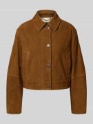 BOSS Orange Regular Fit Lederjacke mit Umlegekragen in Hellbraun, Größ...