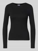 Jake*s Casual Longsleeve in Ripp-Optik mit Rundhalsausschnitt in Black...