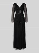 LACE & BEADS Abendkleid mit V-Ausschnitt in Black, Größe M