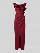 Lipsy Abendkleid mit Volants in Dunkelrot, Größe 32