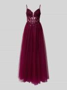 Luxuar Regular Fit Abendkleid mit floralem Spitzenbesatz in Pflaume, G...