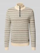 camel active Strickpullover mit gerippten Abschlüssen in Offwhite Mela...