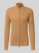 Christian Berg Men Strickjacke mit Reißverschluss in Cognac, Größe 3XL