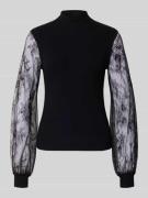 Oui Pullover aus Viskose-Mix mit Ärmeln aus Spitze in BLACK, Größe 42