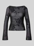 Gina Tricot Slim Fit Longsleeve mit floralem Pailettenbesatz in Black,...