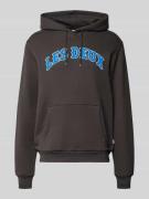 Les Deux Hoodie mit Label-Print Modell 'Brady' in Dunkelgrau, Größe L