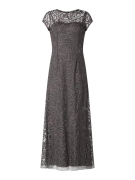 Niente Abendkleid aus Mesh mit Zierborten in Mittelgrau, Größe 36