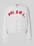 Polo Ralph Lauren Sweatjacke mit Label-Print und Knopfleiste in Hellgr...