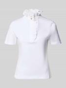 Rich & Royal T-Shirt mit Stehkragen und Rüschen in Weiss, Größe L