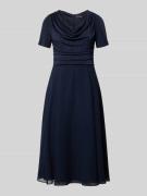 Vera Mont Cocktailkleid mit Wasserfall-Ausschnitt in Marine, Größe 38