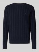Fynch-Hatton Strickpullover mit Zopfmuster und Label-Stitching in Mari...