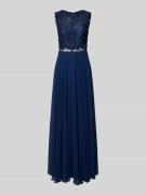 Mascara Abendkleid mit floralen Stickereien in Dunkelblau, Größe 34