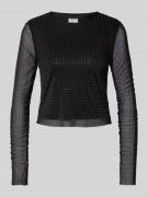 Jake*s Casual Longsleeve mit Ziersteinbesatz in Black, Größe S