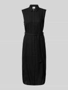 ICHI Hemdblusenkleid aus Leinen-Viskose-Mix mit Bindegürtel in Black, ...