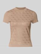 Guess Slim Fit T-Shirt mit Allover-Strasssteinbesatz in Sand, Größe L