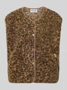 Pieces Relaxed Fit Weste in Leopard-Optik Modell 'KATTY' in Camel Mela...