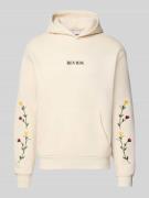 REVIEW Regular Fit Hoodie mit Logo-Stitching in Ecru, Größe L
